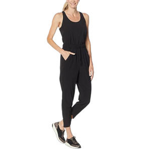 Womens Sleeveless Jumpsuit Black Tech Fabric One-Piece Pantsuit Elastic Waist L